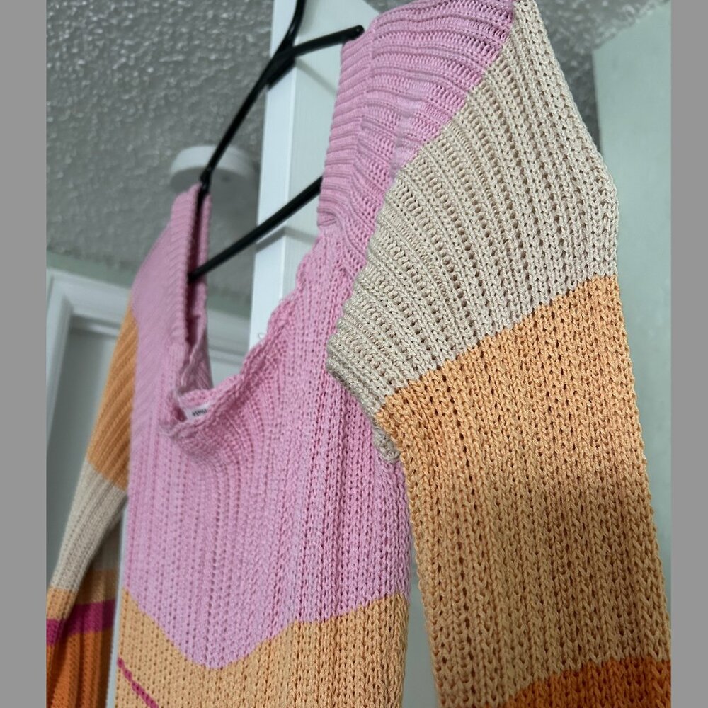 Peppermayo Long Sleeve Ribbed Maxi Dress in Pink, Orange, Cream - Picture 4 of 6